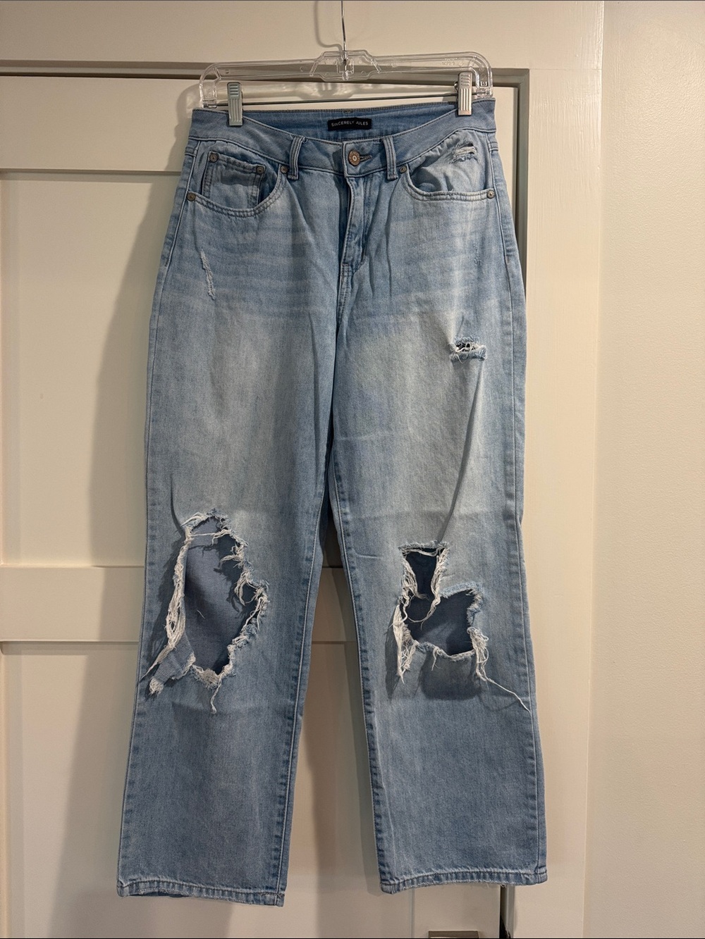 Sincerely Jules Light Wash Distressed Straight Leg Jeans